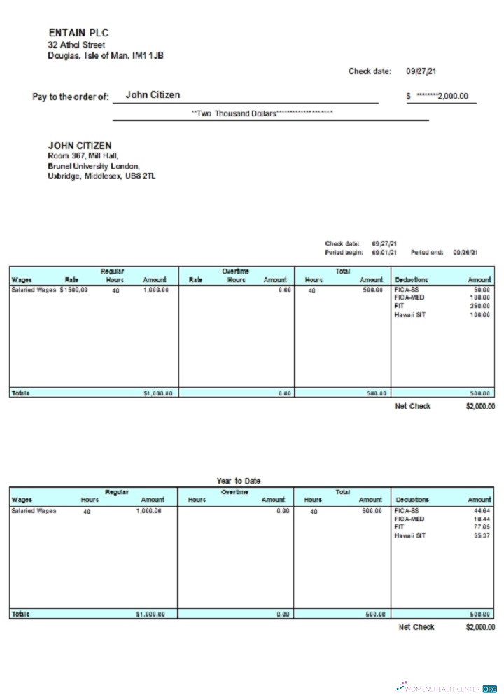 Download United kingdom Pay Stub Word Photoshop template
